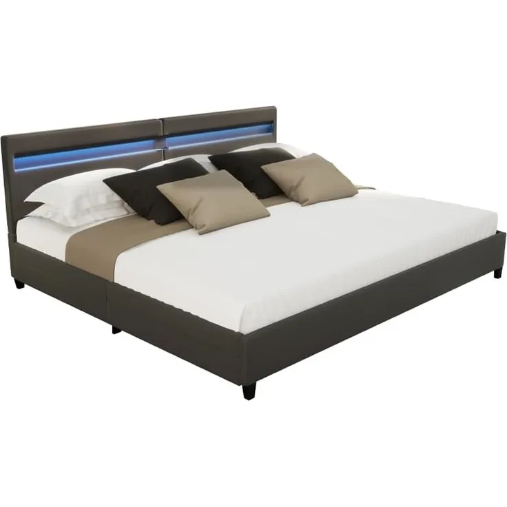 HOME DELUXE LED Bett mit Schubladen NUBE - 200 x 200 cm mit Matratze Dunkelgrau