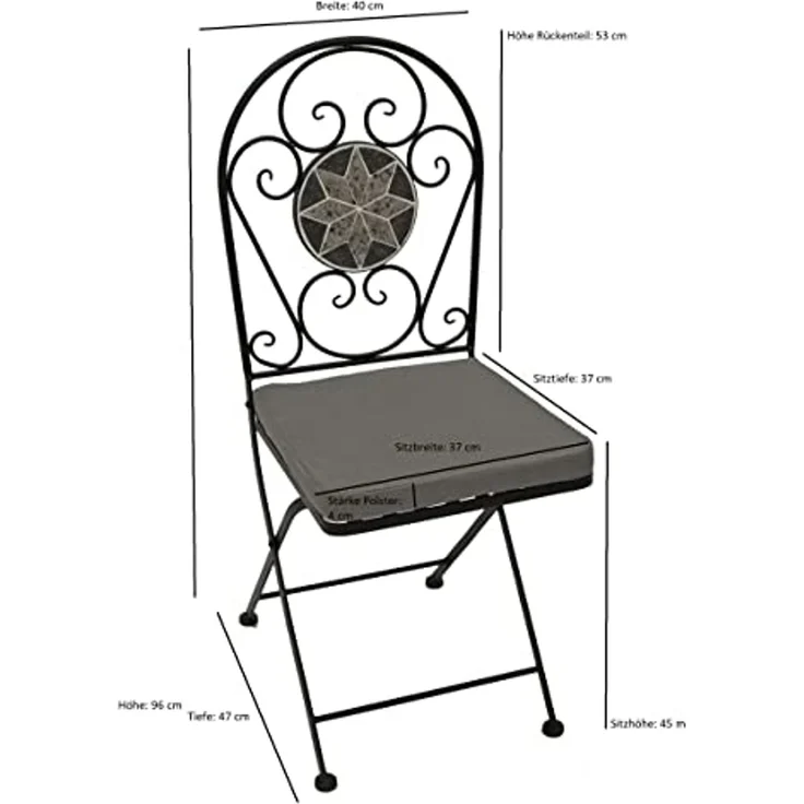 DEGAMO SIENA Bistroset 3-teilig, Metall + Mosaik, schwarz/grau, Tisch 60cm rund – Bild 6