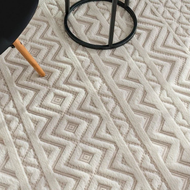 Paco Home Teppich Livorno 673, rechteckig, Höhe: 14 mm, Uni-Farben, Scandi, Rauten Muster, Hoch-Tief Effekt, Outdoor geeignet – Bild 3