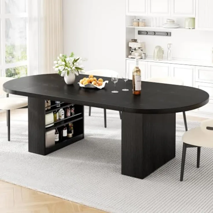 Jocoevol 70.9" Esstisch Oval Ausziehbar für 6-10 Personen, Esszimmer Tisch mit 3-Stufigem Ablagefach, Massiver Küchentisch, Robust bis 180 kg für Küchen und Esszimmer, Schwarz