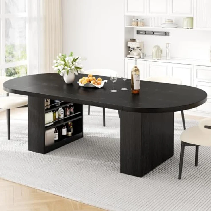 Jocoevol 70.9" Esstisch Oval Ausziehbar für 6-10 Personen, Esszimmer Tisch mit 3-Stufigem Ablagefach, Massiver Küchentisch, Robust bis 180 kg für Küchen und Esszimmer, Schwarz – Bild 1