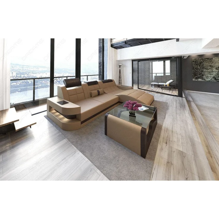 Mini Ecksofa Wave L Form aus Leder - Ledermix - sandbeige-dunkelbraun - Rechts – Bild 5