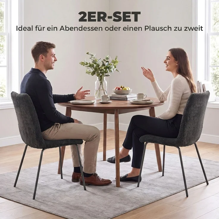 MELAYR, Esszimmerstühle 2er-Set, Küchenstühle mit Samtbezug und Metallbeinen, Dunkelgrau, 57 x 45 x 89 cm – Bild 6