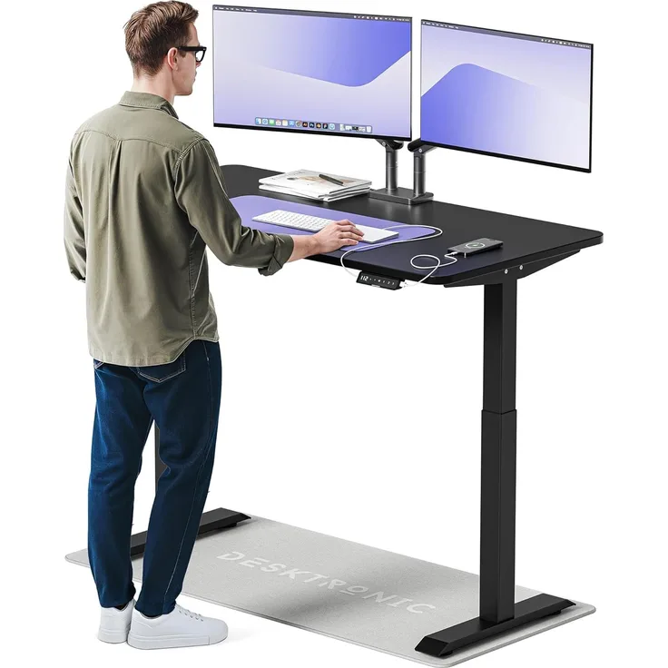 Höhenverstellbarer Schreibtisch (140x70 cm) - Sitz- & Stehpult mit Ladebuchsen - Schreibtisch Höhenverstellbar Elektrisch Touchscreen & Stahlfüßen - Schreibtisch Höhenverstellbar von Desktronic