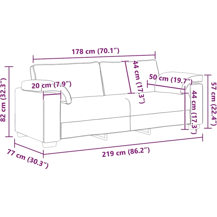 vidaXL 3-Sitzer-Sofa Hellgrau 220x77x82 cm Samt 4105277 – Bild 8