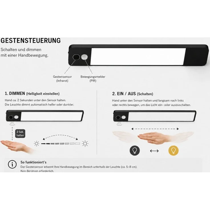Hanseatic LED Unterbauleuchte / Schrankbeleuchtung / Lichtleiste LUBLUGHK223, Bewegungsmelder, Dimmfunktion, Ein-/Ausschalter, Sensorschalter, LED fest integriert, Neutralweiß, Akkubetrieb, 4000 K – Bild 3