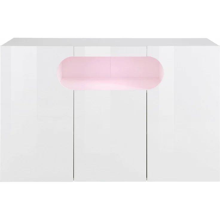 INOSIGN Sideboard Real,Vitrine,Kommode,Schrank,Breite 130 cm komplett hochglanz lackiert, mit 3 Türen davon 2 abgerundet, die ein ovales offenes Fach bilden – Bild 2