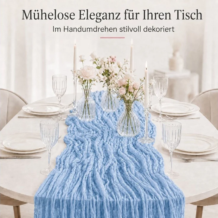 JASLIFE Tischläufer Käsetuch Gaze im boho deko herbst tischläufer (10-tlg, 55x300 cm, 90x300 cm), Natürliche Faltenstruktur, weich fallend, vielseitig dekorierbar – Bild 3