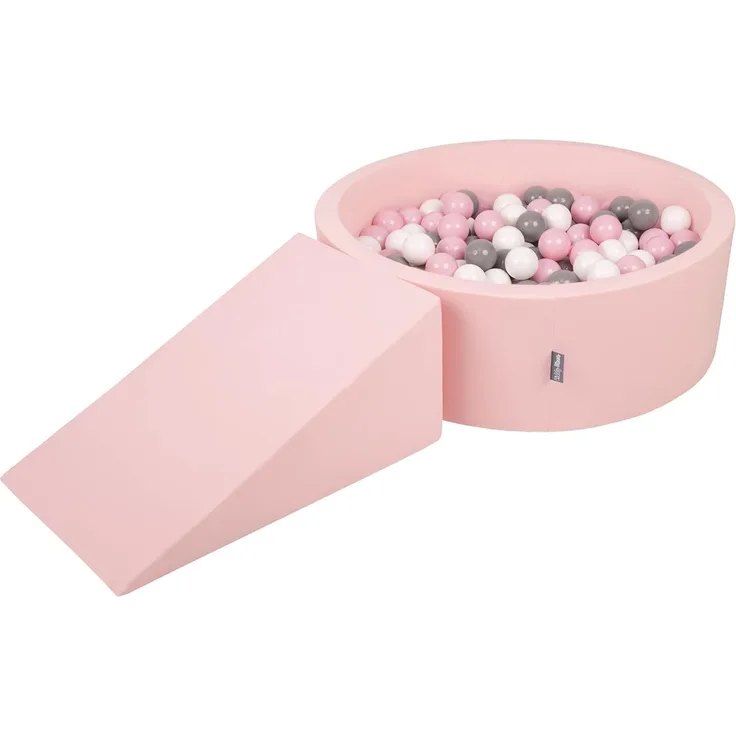 KiddyMoon Spielplatz Aus Schaumstoff Mit Rund Bällebad (200 Bälle) Ballgruben Für Babys Spielbad Hindernisläufen, Hergestellt In EU, Pink:Weiß/Grau/Puderrosa