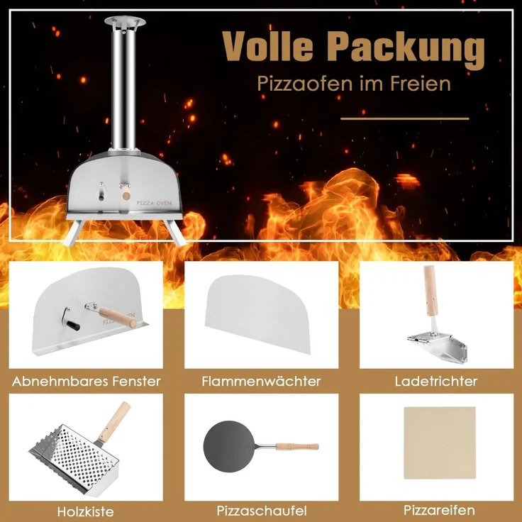 Tragbarer Outdoor-Pizzaofen Holzbefeuerter Hinterhof-Pizzamaker Silber + Schwarz – Bild 5