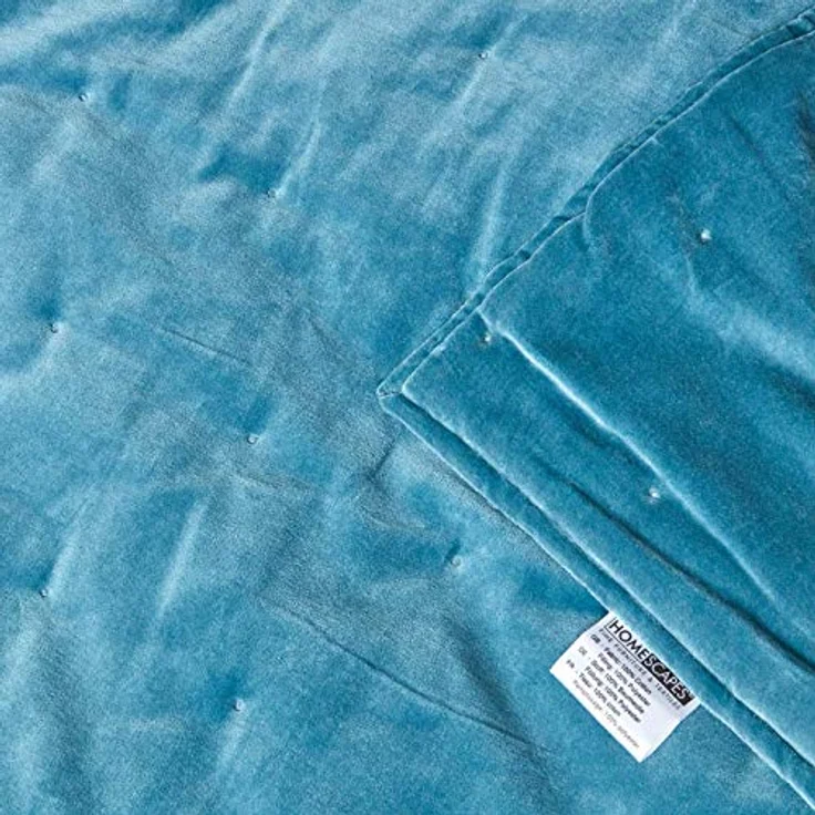 Homescapes Samt-Kuscheldecke, Rechteckig 150x200 cm, Blau, Oeko-Tex® zertifiziert, aus 100% Baumwolle, pflegeleicht, ideal als Tagesdecke oder Überwurf – Bild 7