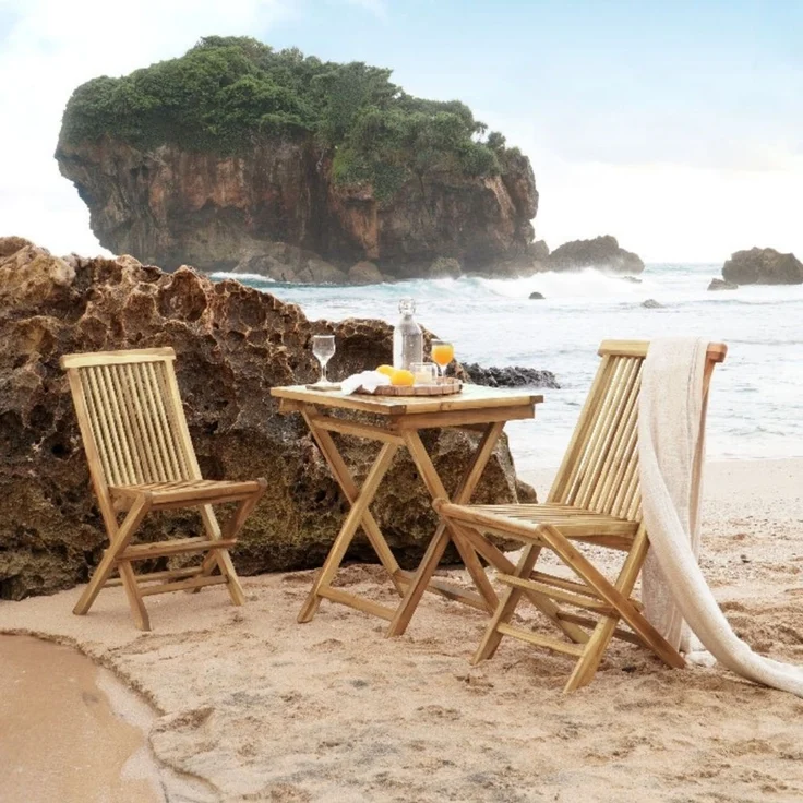 Teak Klapptisch KURSI 70cm Natural Esstisch Gartentisch Balkontisch Massivholz – Bild 7