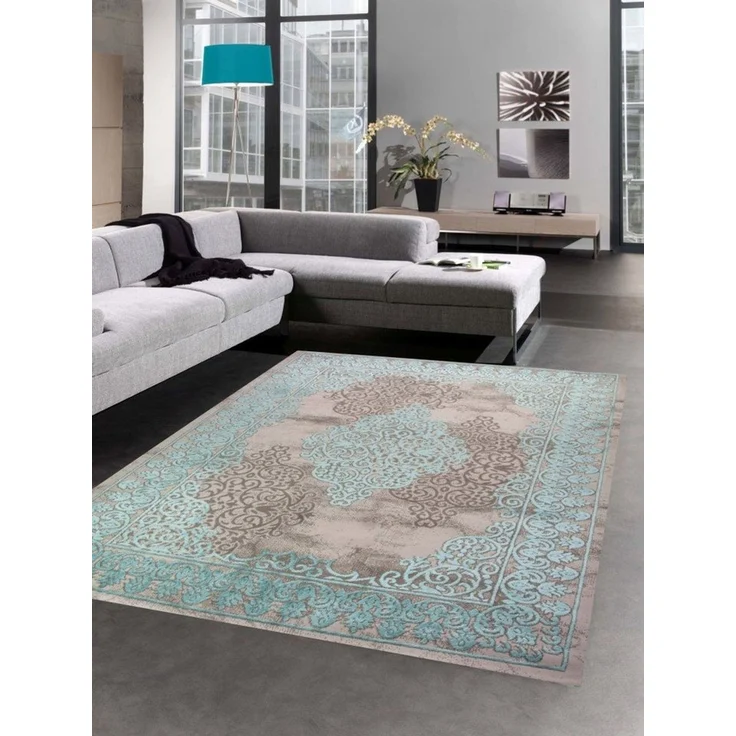Carpetia Teppich Teppich Wohnzimmerteppich Ornamente Vintage türkis grau, rechteckig, Höhe: 10 mm – Bild 1