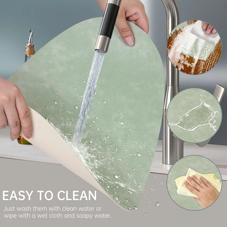 ABC 6-teiliges Set runder Tischsets aus PVC-Leder, doppelseitig, wasserdicht, abwaschbar, rutschfest, hitzebeständig, grün und elfenbein – Bild 4