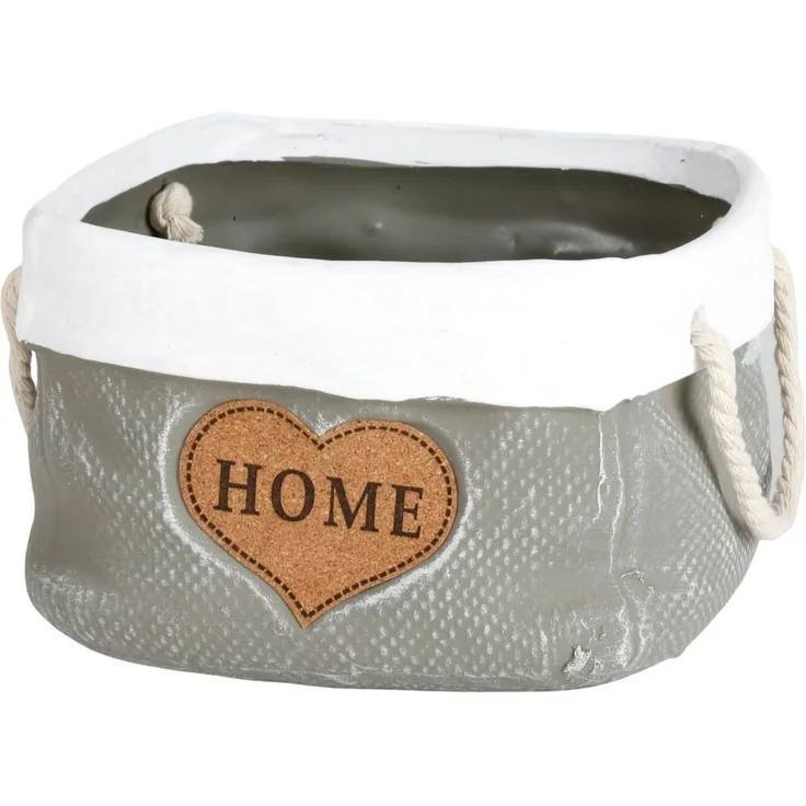 Keramik-Übertopf 19x12cm grau Sackoptik Blumentopf Pflanzentopf Garten Deko
