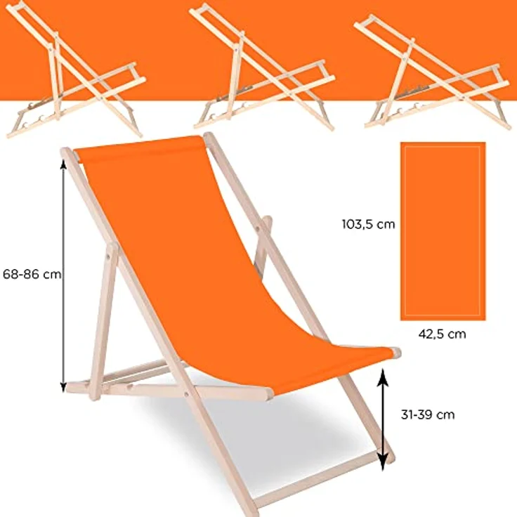Selgros111 Klappbarer Holzliegestuhl DC0010, orange, 3-stufig verstellbar, stabiler Buchenholzrahmen, OEKO-TEX® Bezug – Bild 5