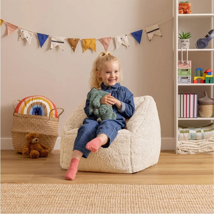 Icon Sitzsack Flauschig für Kinder „Teddybär“, Creme, Kindersitzsack, Groß, Sitzsack Sessel Kinder mit Füllung