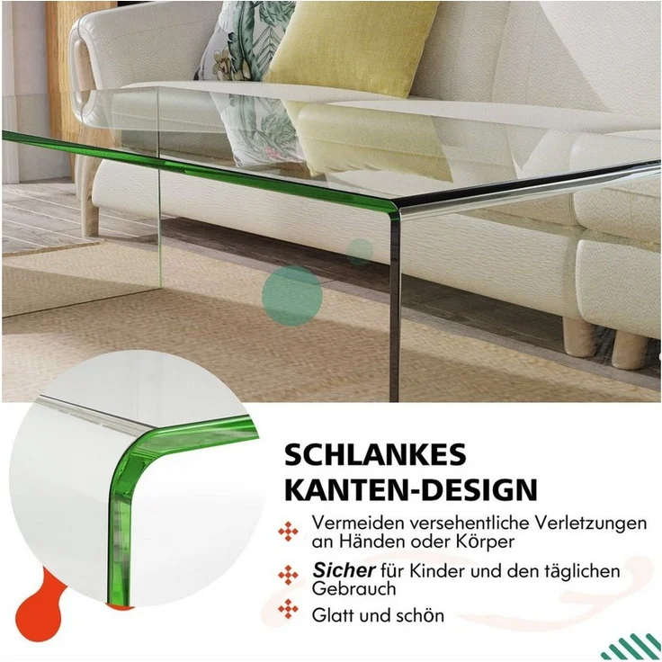 COSTWAY Couchtisch, aus gehärtetem Glas, Glastisch U-förmig, 108x50x35cm – Bild 2