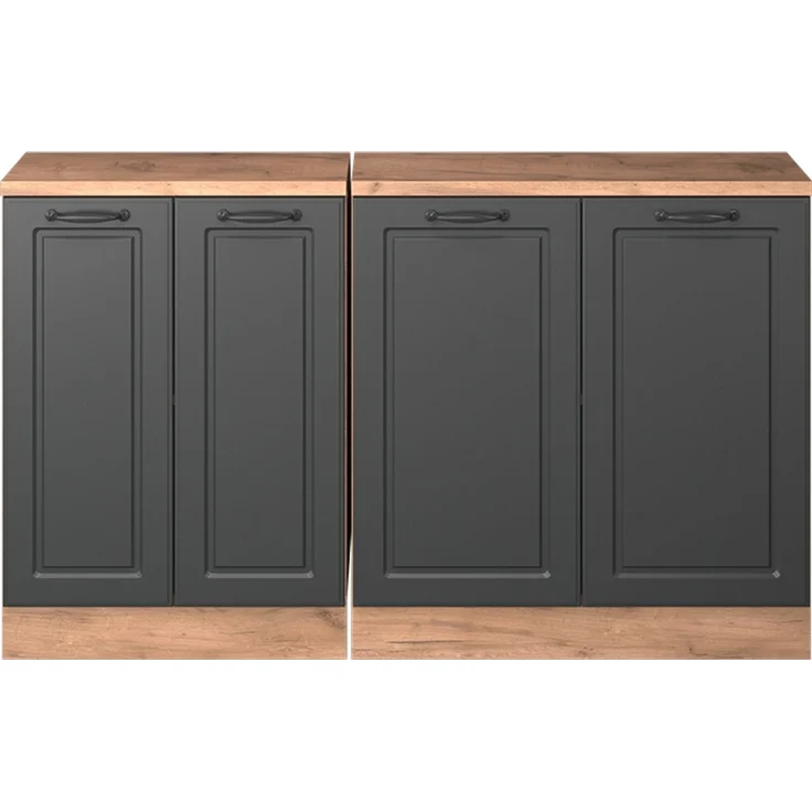 Küchenschrank für Dachschrägen R-Line Anthrazit Landhaus 140 cm 2er Set Schrankkorpuss 60 cm Tiefe Vicco – Bild 3