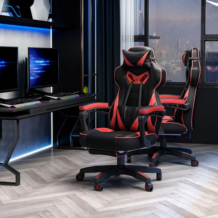 MELAYR, Ergonomischer Bürostuhl, Gaming Stuhl, 65 x 70 x 118.5 cm, Schwarz+Rot – Bild 3