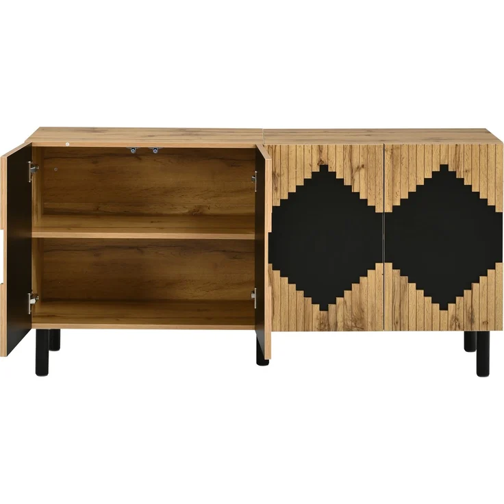 Merax 140cm Sideboard, Schrank mit 2 Türen, Schließfächer, Rautenmuster, aus robustem Spanplatte mit MDF, bis 50 kg belastbar, Holzfarbe+Schwarz – Bild 10