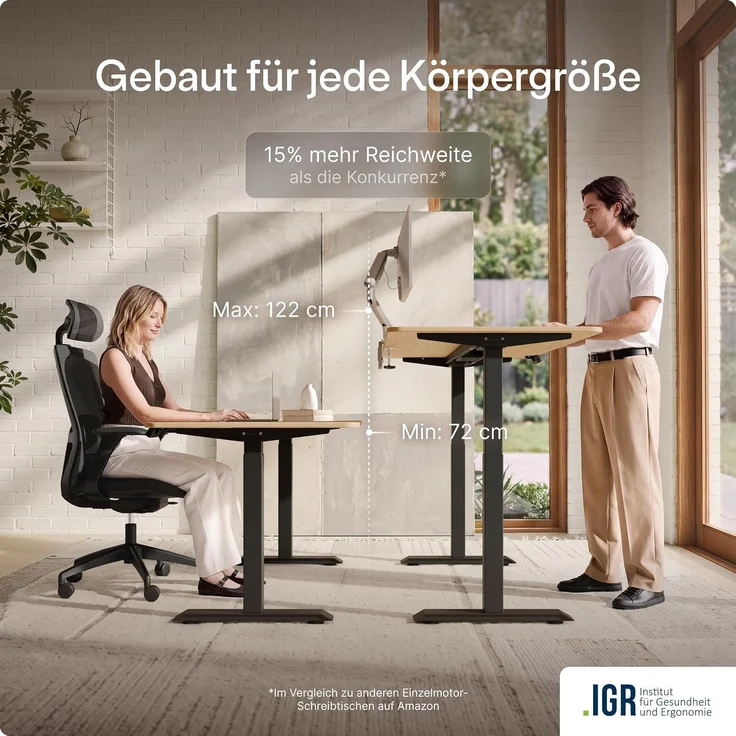 Desktronic Elektrisch Höhenverstellbarer Schreibtischgestell HomeOne, Schwarz, mit Memory-Funktion, Anti-Kollisions Technologie, USB-A und USB-C-Ladeanschlüssen – Bild 6