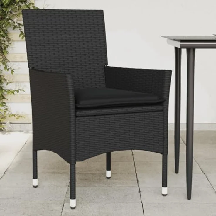 vidaXL Gartenstühle mit Kissen 2 Stk. Schwarz Poly Rattan 368109 – Bild 3