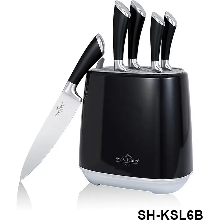 Messer Kochmesser Messerblock Messerset 6-tlg schwarz Swiss Haus SH-KSL6B