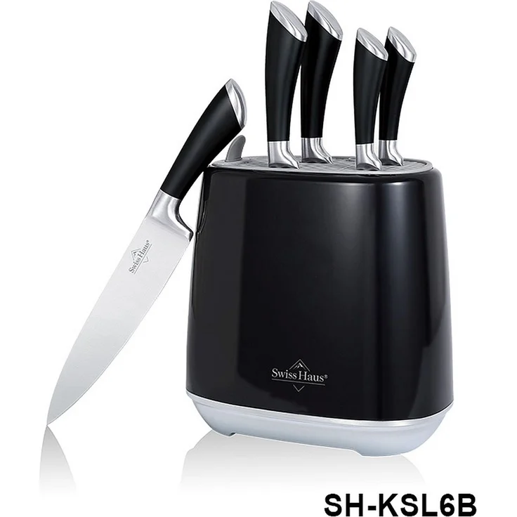 Messer Kochmesser Messerblock Messerset 6-tlg schwarz Swiss Haus SH-KSL6B