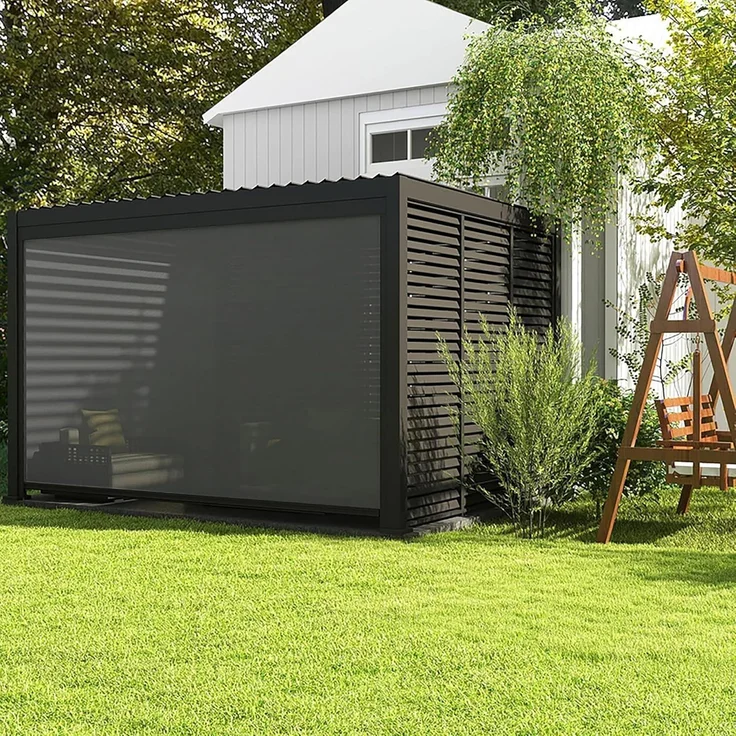LECO Rollo 3m zur Lamellenpergola DELUXE 4x3 m, Aluminiumprofile und Kunststoffgewebe anthrazit – Bild 9