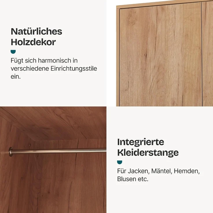 Kleiderschrank Norg 191x120x52 cm 2 Türen 8 Fächer Eicheoptik [en. casa] – Bild 4