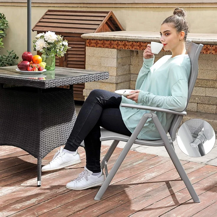 SONGMICS Gartenstuhl, klappbar mit 8-fach verstellbarer Rückenlehne, Aluminiumgestell grau, bis 150 kg belastbar – Bild 2
