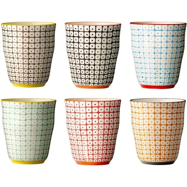Bloomingville Becher Carla Cup, Red, Stoneware, 6er Set, aus Keramik, 200 ml, Becherset, Trinkbecher, Kaffeebecher, dänisches Design