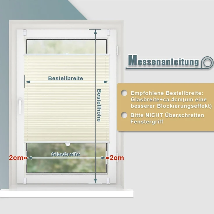 Plisseerollo ohne Bohren Klemmfix 115x200 cm(BxH) Beige Jalousie Sonnenschutz Easyfix Faltrollo Lichtdurchlässig Rollo für Fenster & Tür – Bild 5