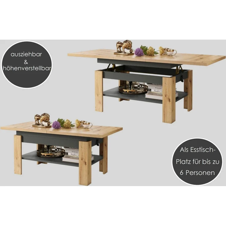 designimpex Couchtisch Design Rio stufenlos höhenverstellbar 55 - 67cm ausziehbar 130 - 170cm – Bild 4