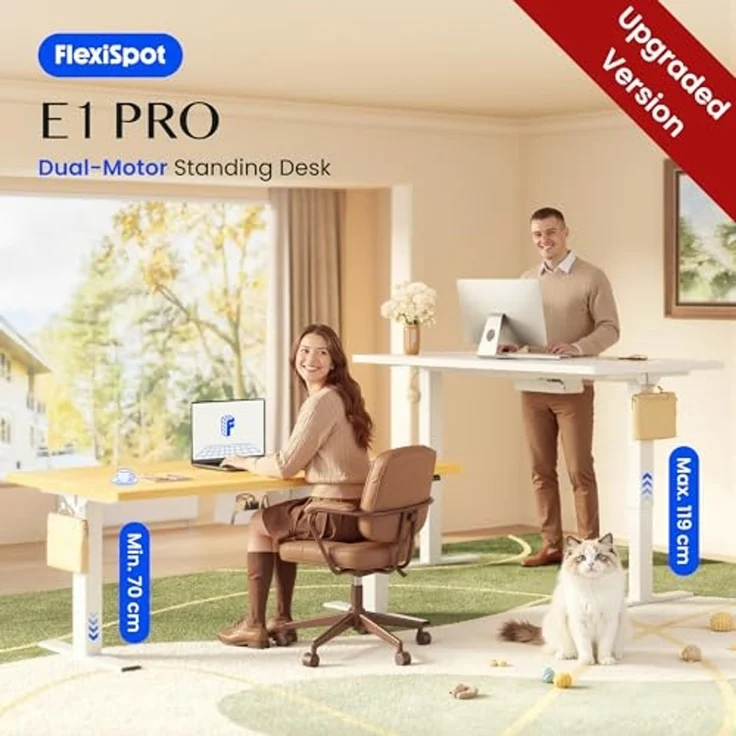 FLEXISPOT Höhenverstellbarer Schreibtisch mit 2 Motoren & 25MM einteiliger Tischplatte,ergonomischer Bürotisch - 140x80 cm Schwarz, graues Gestell – Bild 3