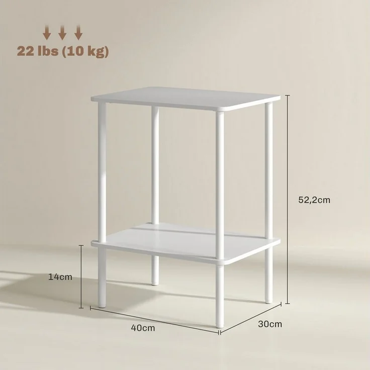 HOMCOM Beistelltisch Quadratischer Kaffeetisch mit 2 Ebenen, Couchtisch mit Metallrahmen, Moderner Wohnzimmertisch Sofatisch für Wohnzimmer Schlafzimmer 40cm x 30cm x 52,2cm Weiß – Bild 2
