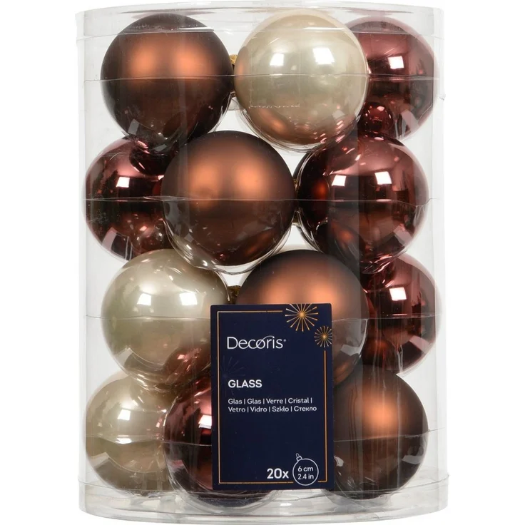 Kaemingk Weihnachtsbaumkugel, Weihnachtskugeln Glas 6x20 cm Stück - Braun / Perle Mix