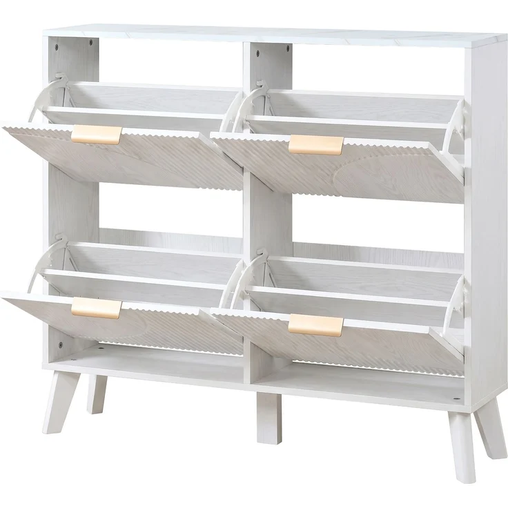 ZUBALIYA Schuhschrank (105 x 24 x 95,5 cm), 4 Klappfächer, Strukturierte Fronten, Stauraum für Flur und Eingangsbereich, Weiß – Bild 18