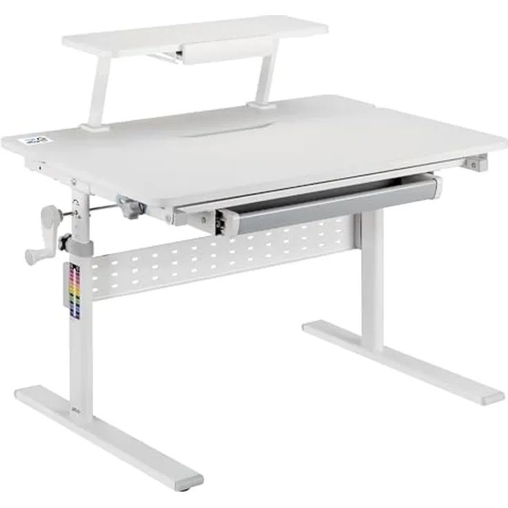 Ergo Office Kinderschreibtisch ER-483, ergonomisch mit Höhenverstellung 54-76 cm und Neigungsverstellung bis 40°, inkl. Ablage und Schublade