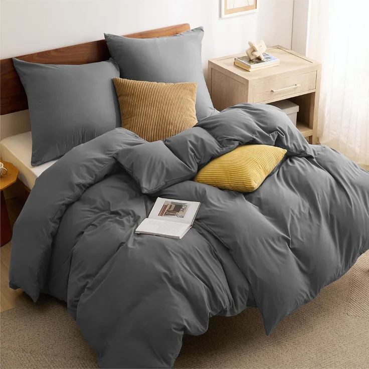 BEDSURE Bettwäsche 155x220 3teilig Anthrazit - Bettwäsche Grau 1 Bettbezug 155x220 cm + 2 Kissenbezüge 80X80 cm, ÖKO-TEX Bettwäsche-Sets Polyester Mikrofaser mit Reißverschluss – Bild 1