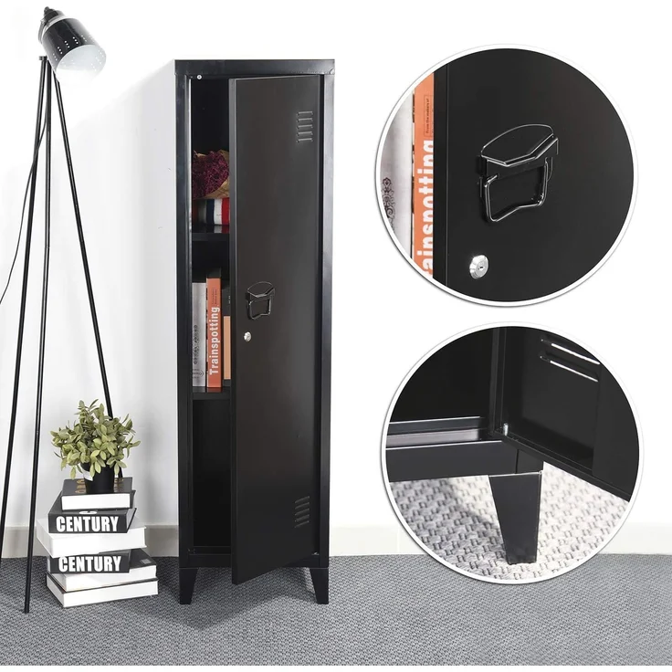 FurnitureR Metall-Aktenschrank mit Spind, Aufbewahrungsschrank, Bodenschrank, Metallaufbewahrung, Organizer, für Wohnzimmer, Badezimmer, Büro, schwarz, 138 x 38 x 38 cm – Bild 5