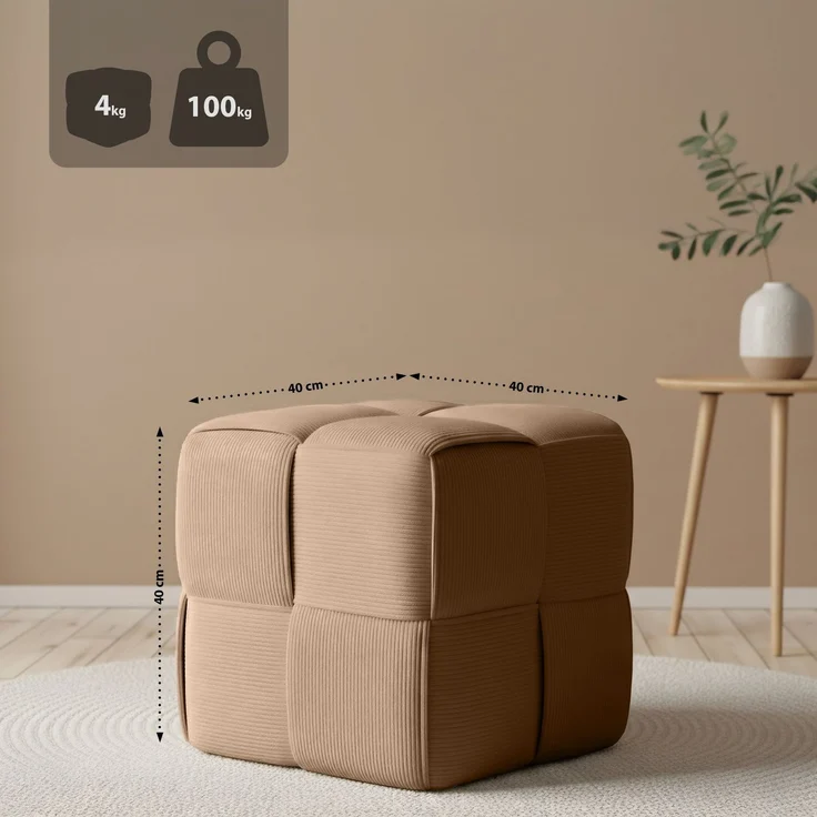 CLP Sitzhocker Forinta, hochwertiger Cordstoff, moderner Stil, bequem und elegant,Farbe:taupe – Bild 5