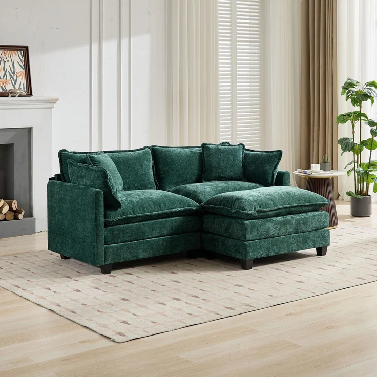 ZUBALIYA Sofa mit LED - Beleuchtung, mit Chenille - Bezug, mit Cordbezug, modular aufgebaut, aus Chenille, für Wohnzimmer und Apartments – Bild 6