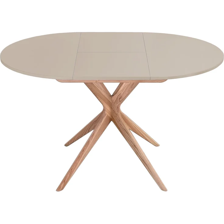 Ragaba Runder ausziehbarer Esstisch Ø 90 cm Beigebraun MDF & Massives Eschenholz – Bild 2