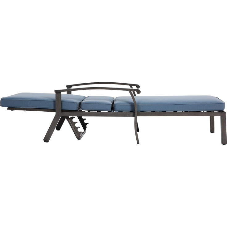 Lounge Gartenstuhl mit verstellbarer Rückenlehne, Aluminium Rahmen, bronzefarbene Pulverbeschichtung, Baumwollkissen blau – Bild 6