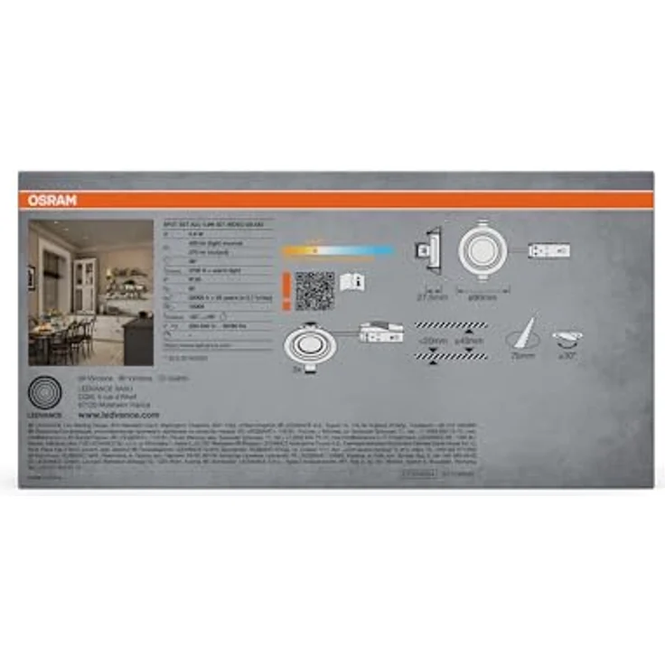 Osram Spot Set LED Einbaustrahler, 4,9W, 2700K, Deckenspot 36°, Messing, Aluminium/Kunststoff, schwenkbar, IP20, 3er-Set – Bild 5