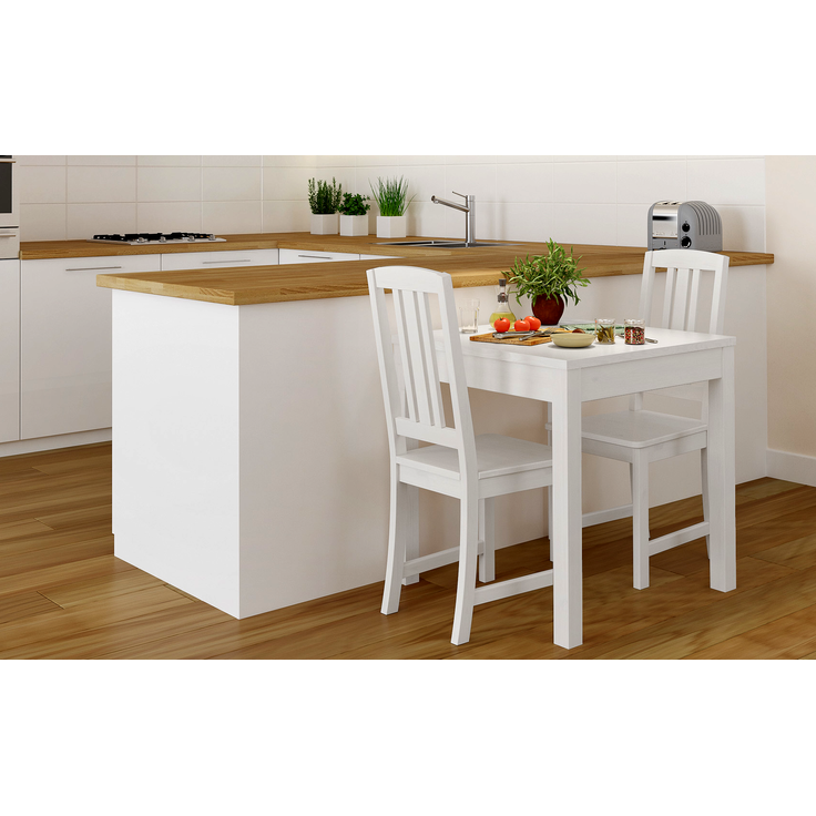 Klassische kleine Essgruppe Tisch 2 Stühle Kiefer Massivholz waschweiß 90.70-50 A W Set 22 – Bild 2
