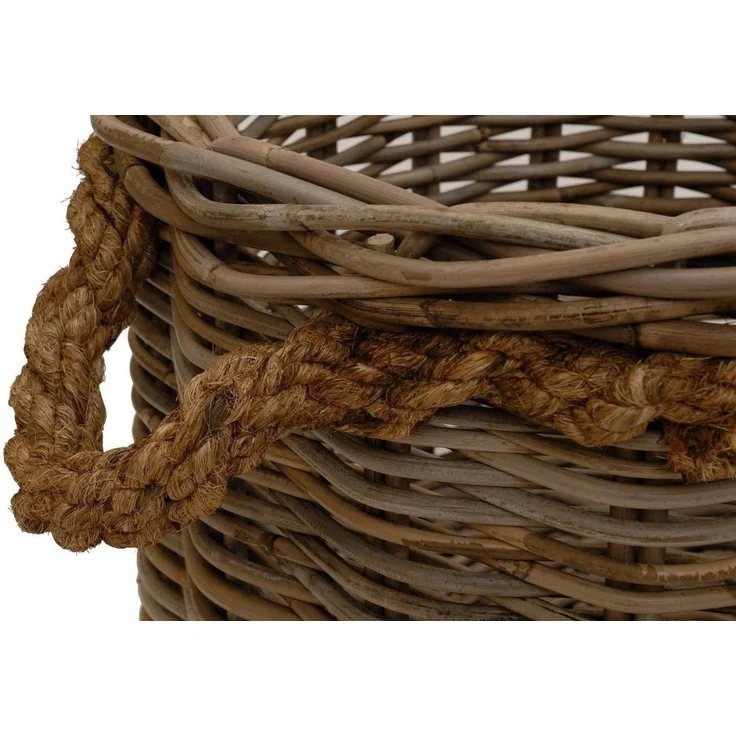 Krines Home Übertopf Großer Pflanzkorb Holzkorb rund Rattan Gartenkorb Grau Natur, mit Seilgriffen, geflochten Korb Übertopf Dekorationskorb – Bild 3