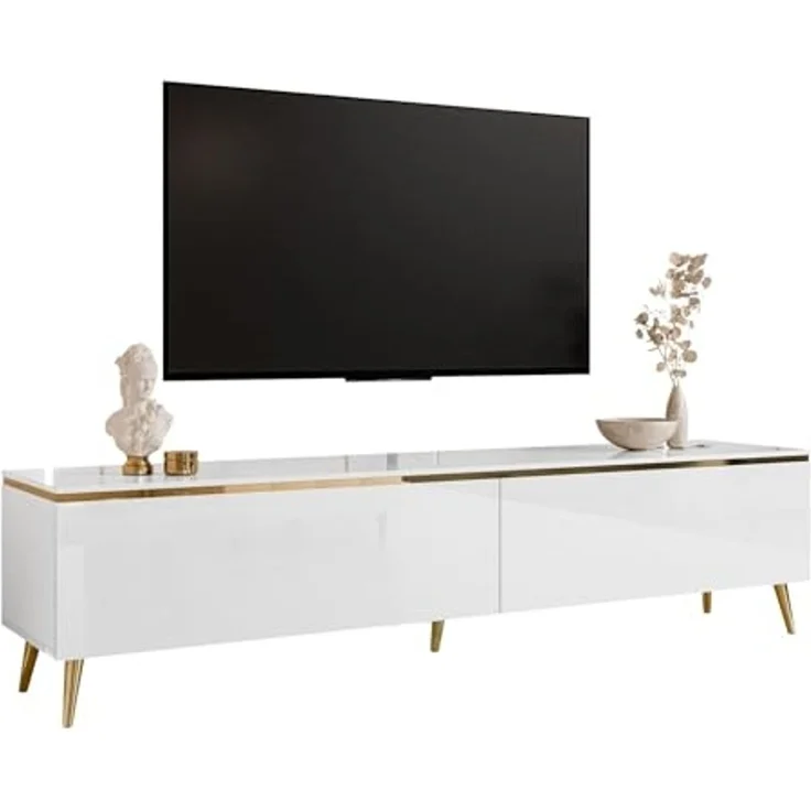 Lookway Lowboard AURORA auf Beinen TV-Schrank in Weiß / Weiß hochglanz, Breite 180 cm – Bild 1